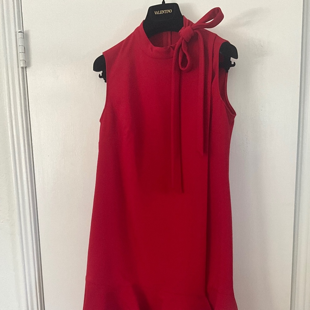 Valentino “SPA” Red Bow-Neck Flounce Dress – Size 44 (Altered)